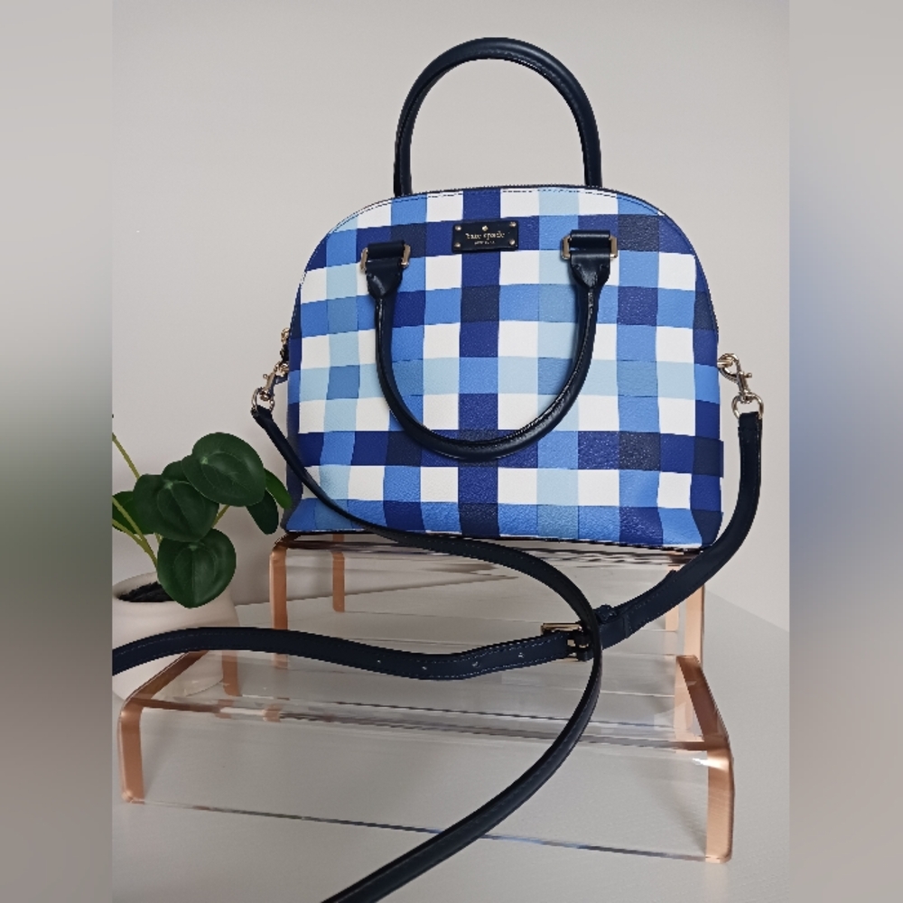 Kate Spade - Blue Check Print Coated Canvas Dome Satchel
